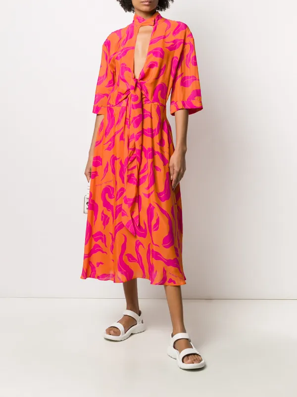 orange leaf print dress Tiered Leaf Print Maxi Dress Orange