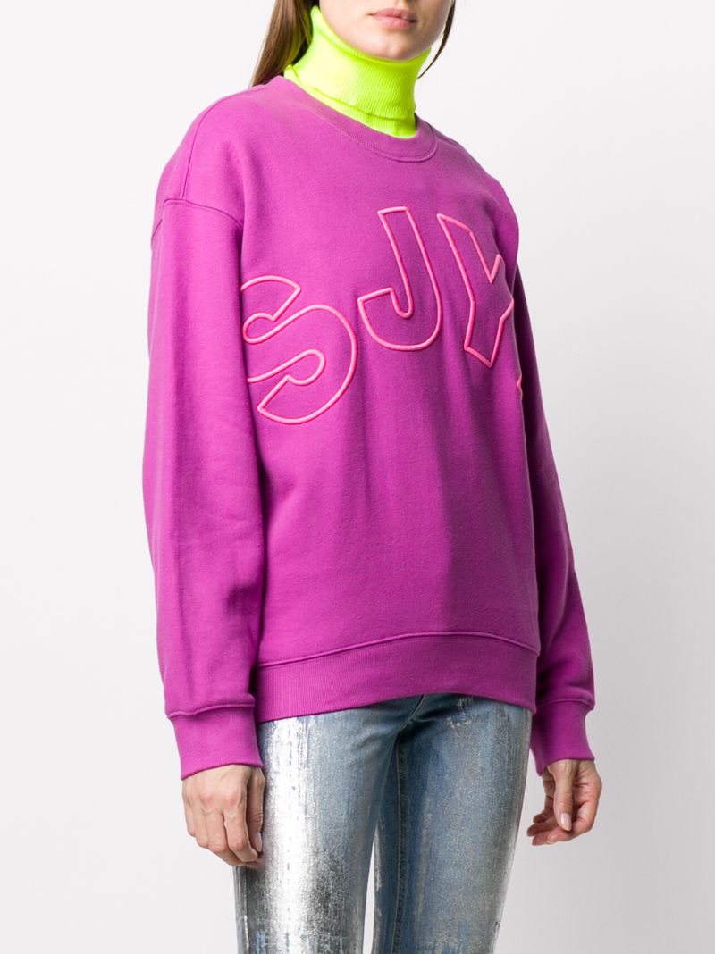 Shop Sjyp Embroidered Logo Sweatshirt In Purple