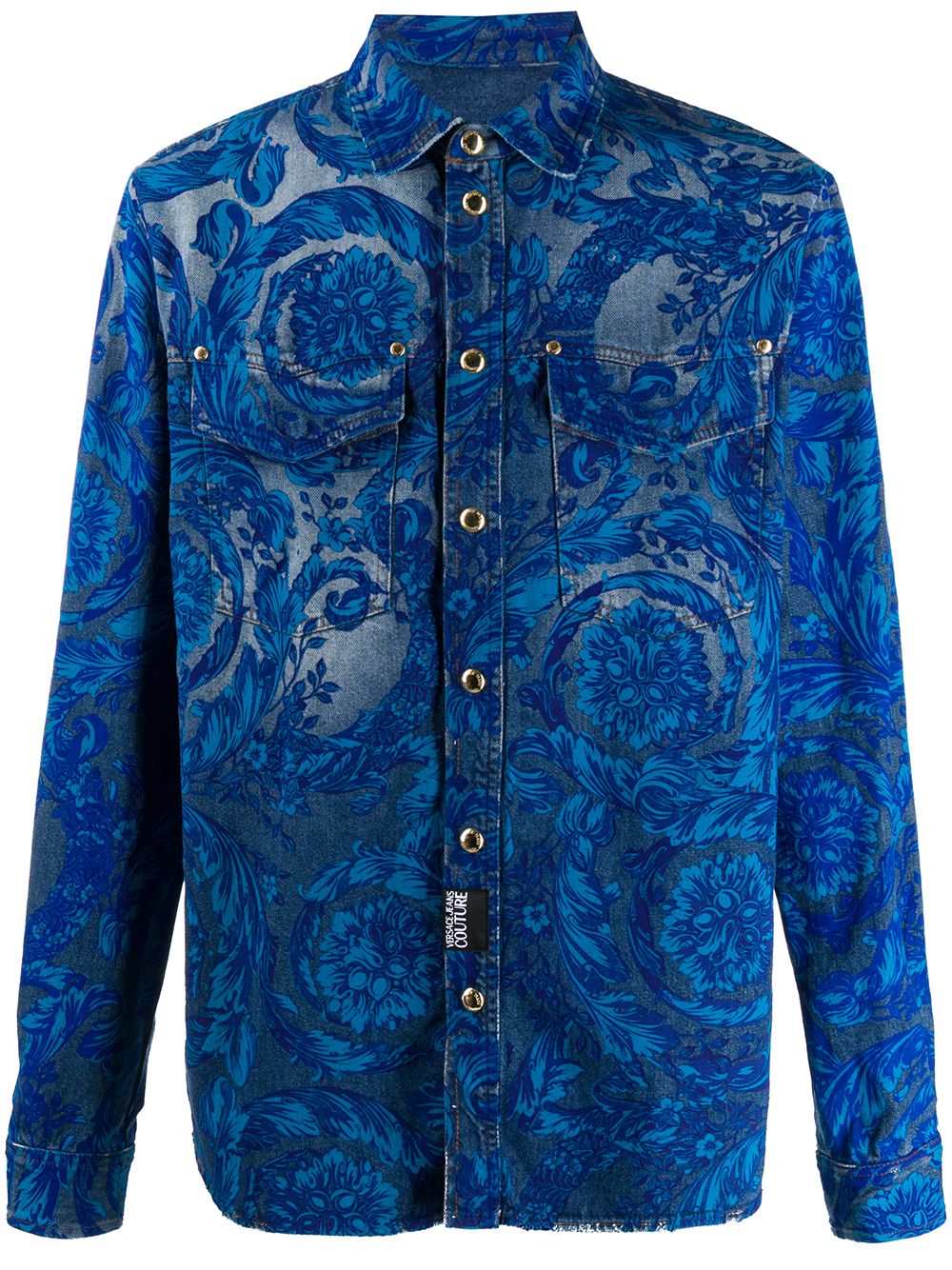 Versace Jeans Couture Denim Brocade Print Shirt In 蓝色