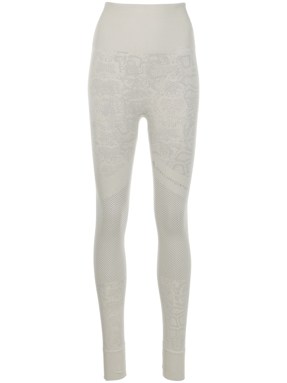 Adidas By Stella Mccartney Ribbed Snakeskin-effect Knitted Leggings In Grey