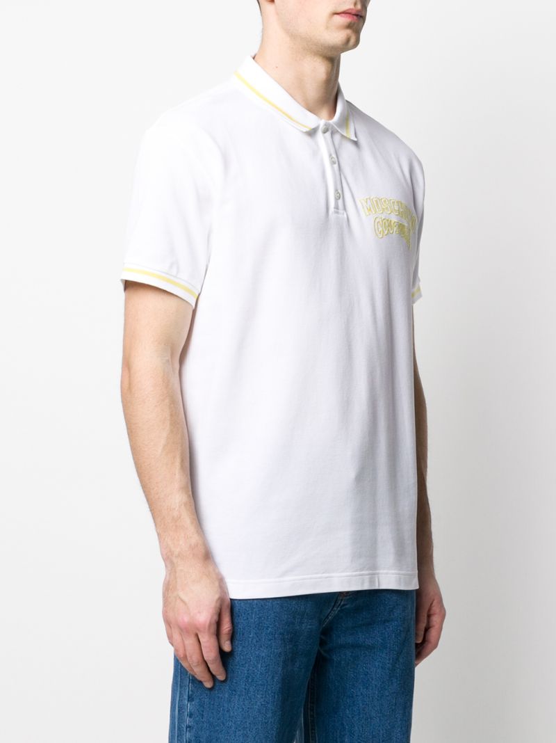 Shop Moschino Embroidered Logo Polo Shirt In White