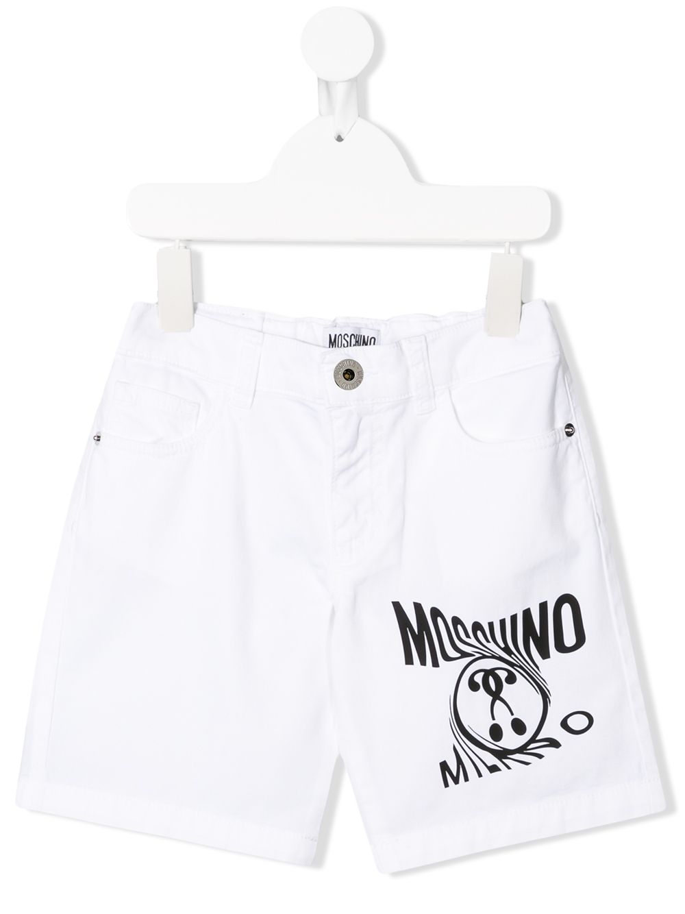 Moschino Kids' Logo Print Denim Shorts In White
