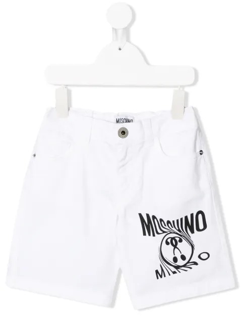 Moschino Kids شورت جينز بطبعة شعار الماركة