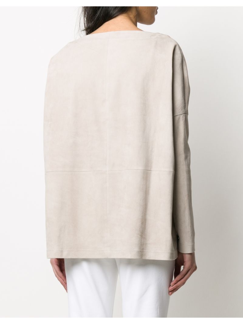 Shop Brunello Cucinelli Suede Panelled Pullover Jumper In Neutrals