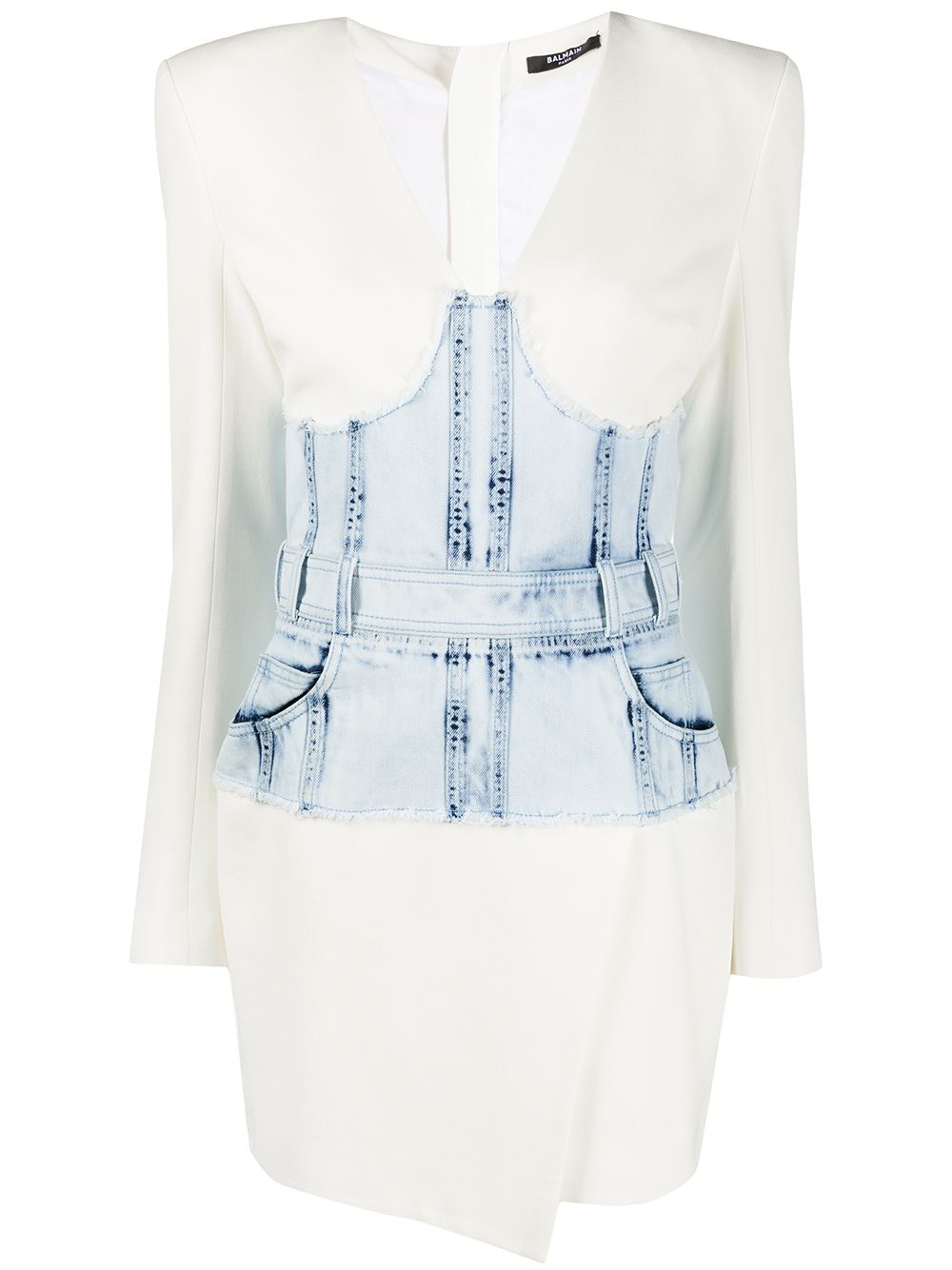 Balmain Denim Corset Dress In White