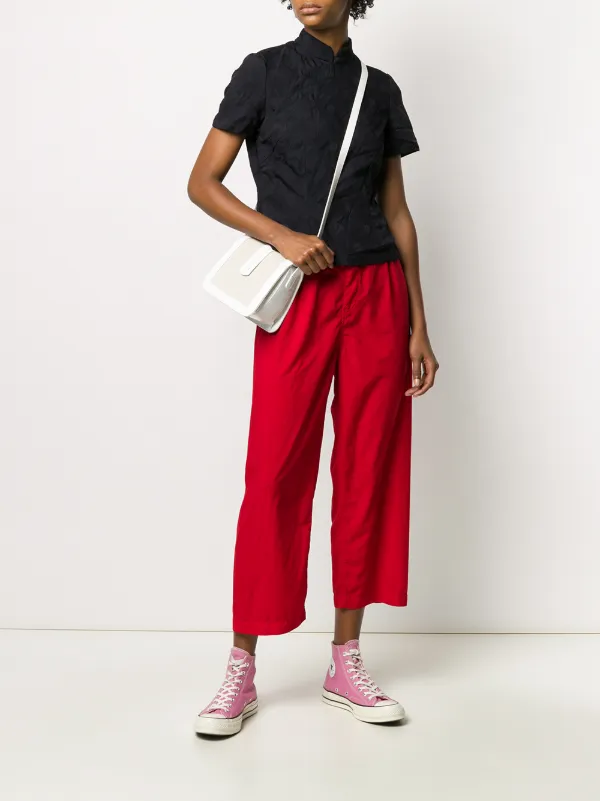 ladies red cropped trousers