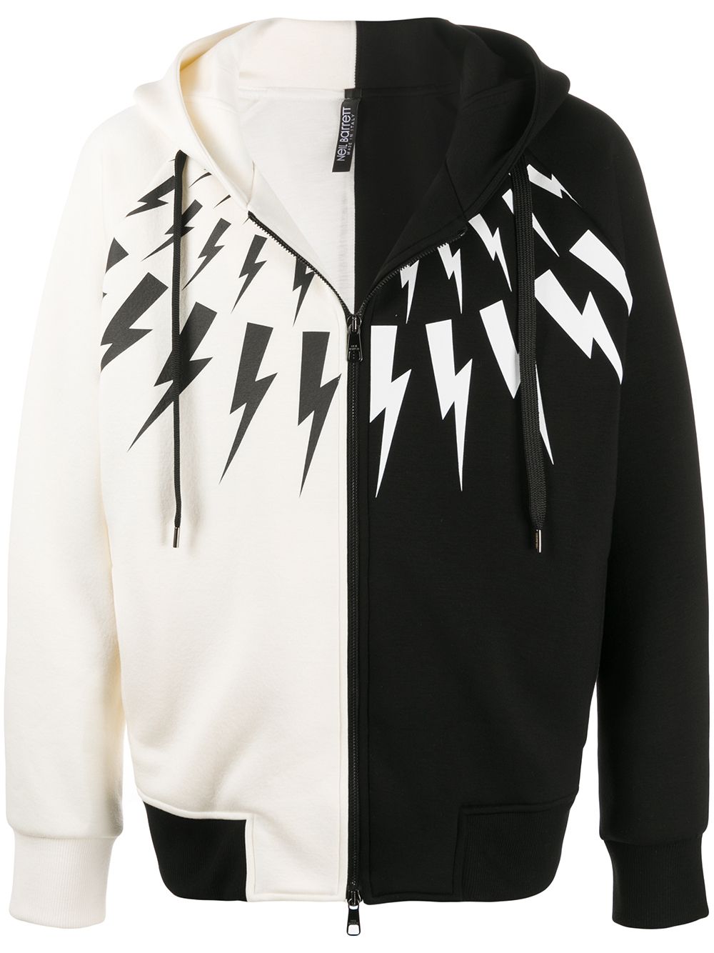 Shop Neil Barrett Thunderbolt Zipped Hoodie In Black