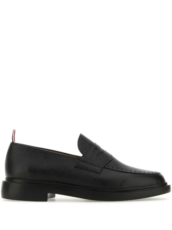 THOM BROWNE Black Pebble Grain Leather Penny Loafs Pebble Grain Rubber Sole Penny Loafer | Thom Browne main image 3