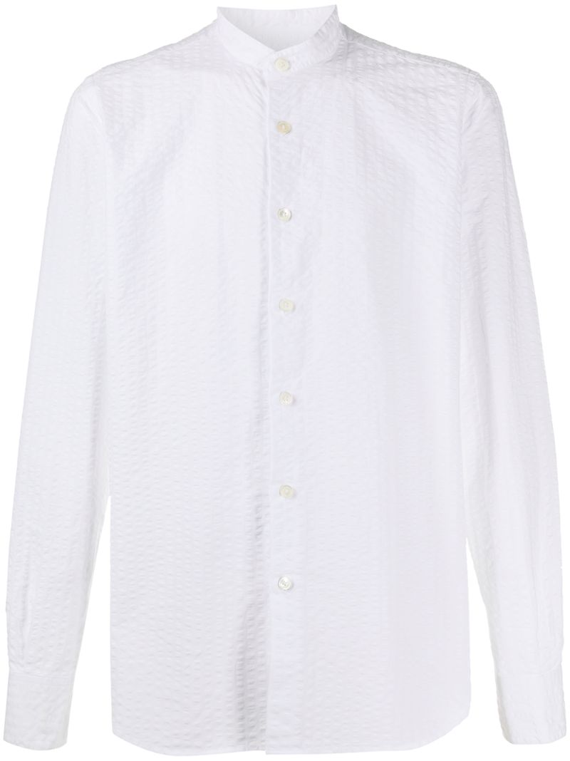 Shop Eleventy Collarless Fitted Shirt In White