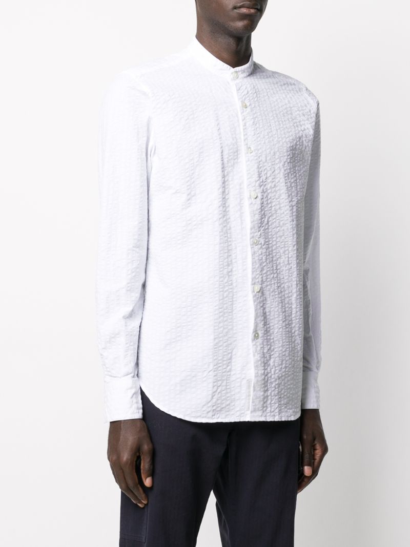 Shop Eleventy Collarless Fitted Shirt In White