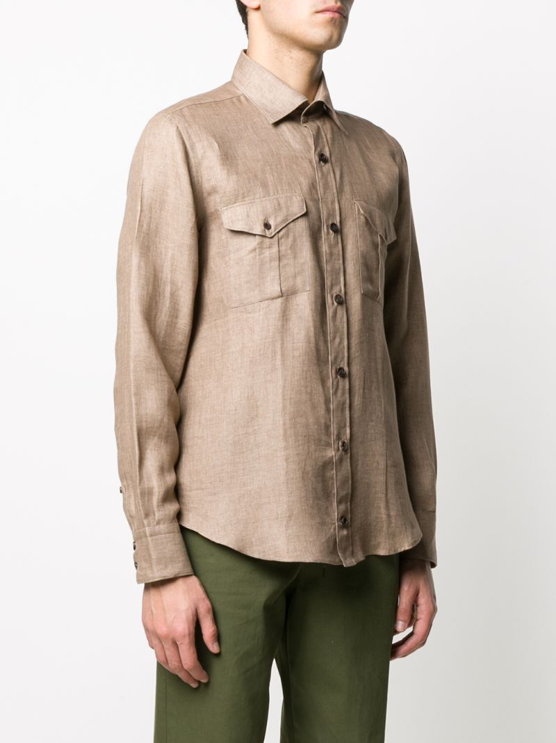 Shop Eleventy Long-sleeve Fitted Shirt In Neutrals