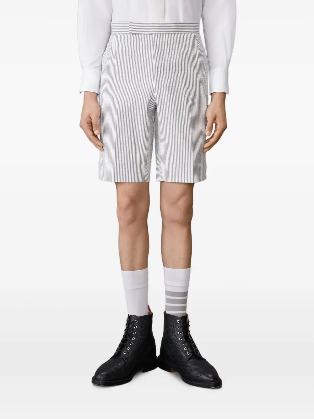 Thom Browne Gestreepte seersucker shorts Grijs