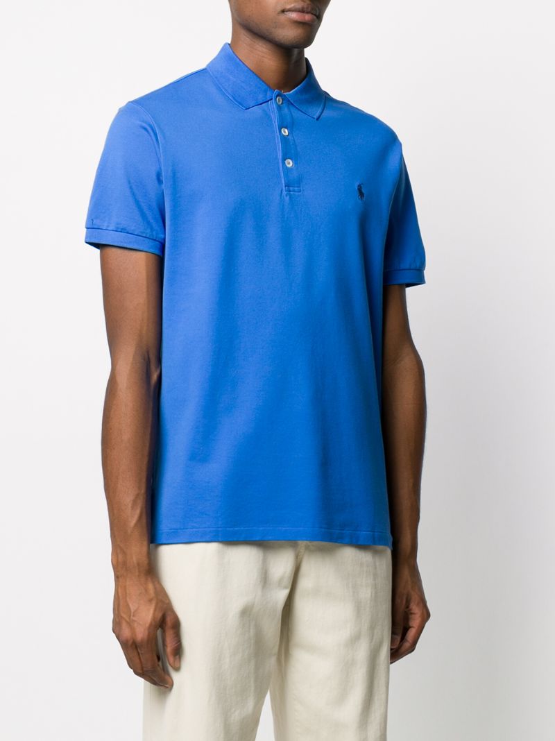 Shop Ralph Lauren Logo Embroidered Polo Shirt In Blue