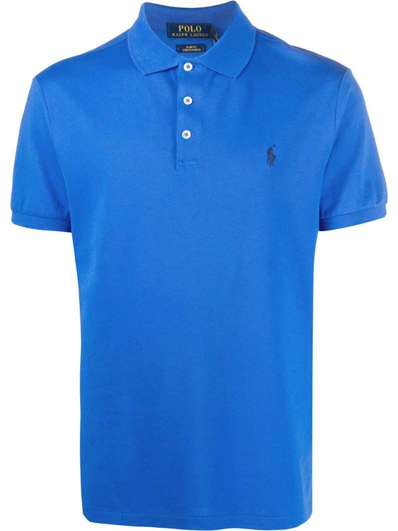 Shop Ralph Lauren Logo Embroidered Polo Shirt In Blue