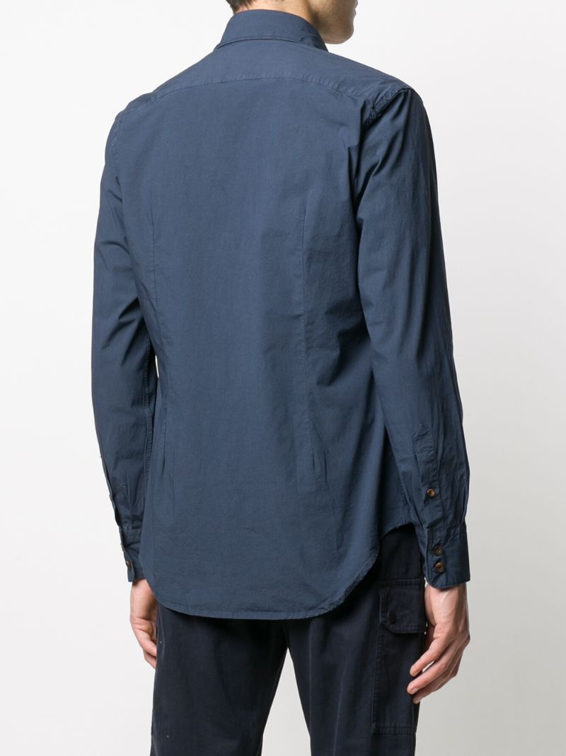 Shop Eleventy Long-sleeve Fitted Shirt In Blue