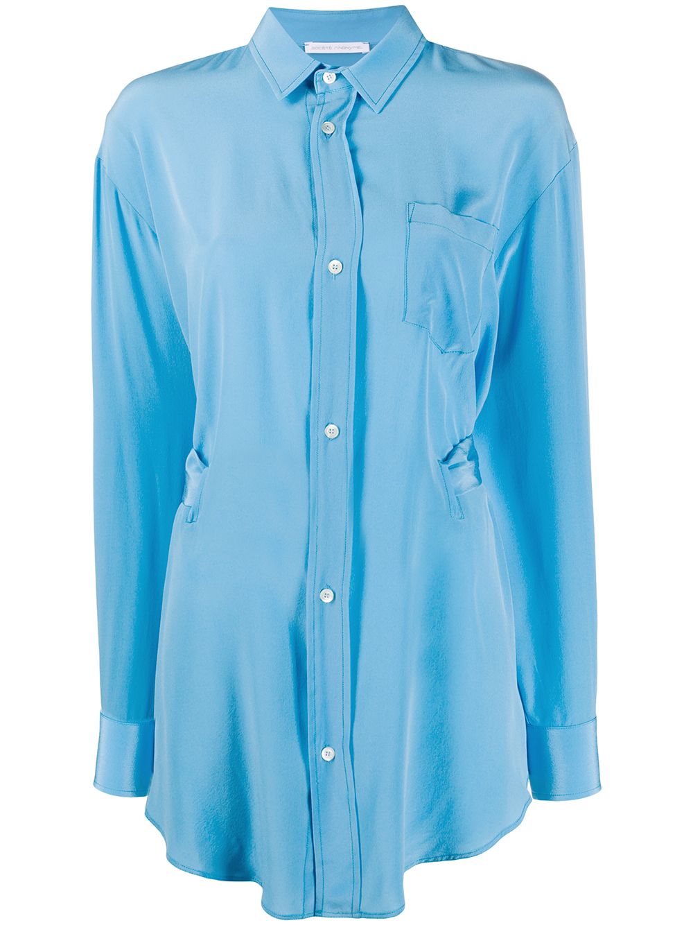 Société Anonyme Long Length Patch Pocket Silk Shirt In Blue