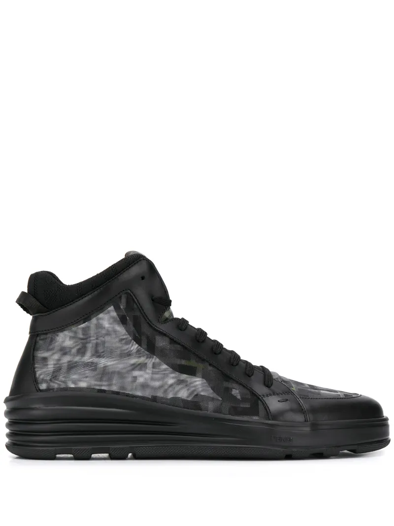 Fendi – mesh panelled high-top sneakers – men – Leather/Rubber/Polyamide/Fabric – 6, 6.5, 7, 7.5, 8.5, 9, 11, 8, 9.5, 10, 5, 5.5 – Black