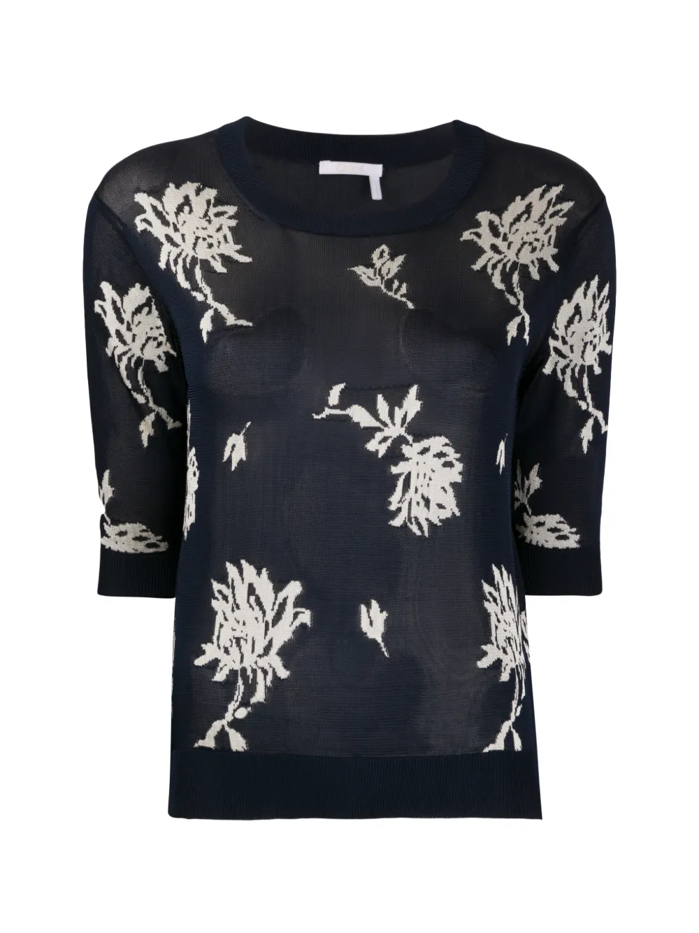 Chloé Floral Jacquard-knit Knitted Top In Blue