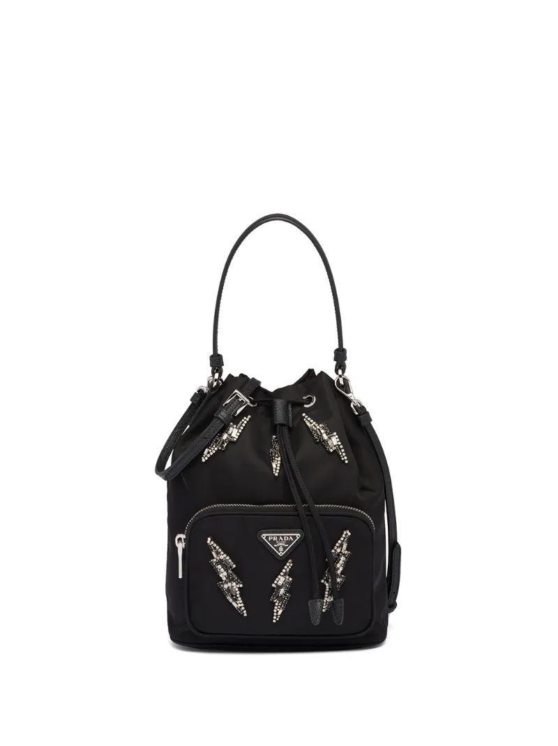 Prada Duet Thunderbolt Bucket Bag In Black