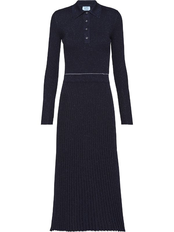 Shop blue Prada metallic rib-knit dress 
