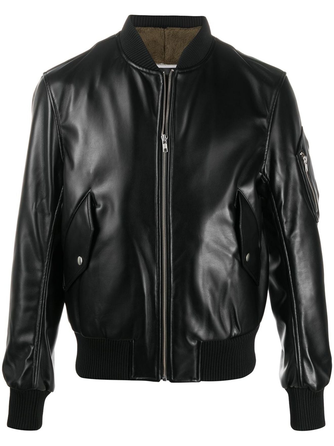 Random Identities leather-effect zipped bomber jacket black | MODES