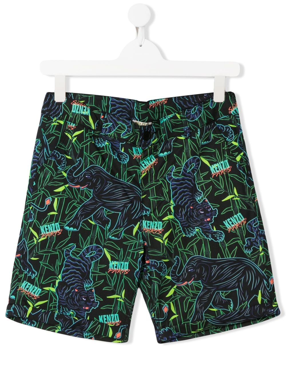 Kenzo Teen Tropical-print Swim Shorts In Black