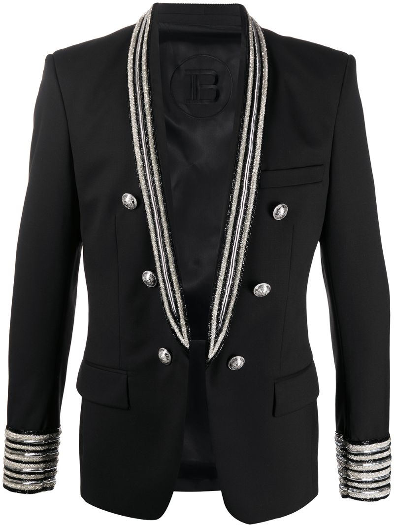 Shop Balmain Beaded Blazer In Black