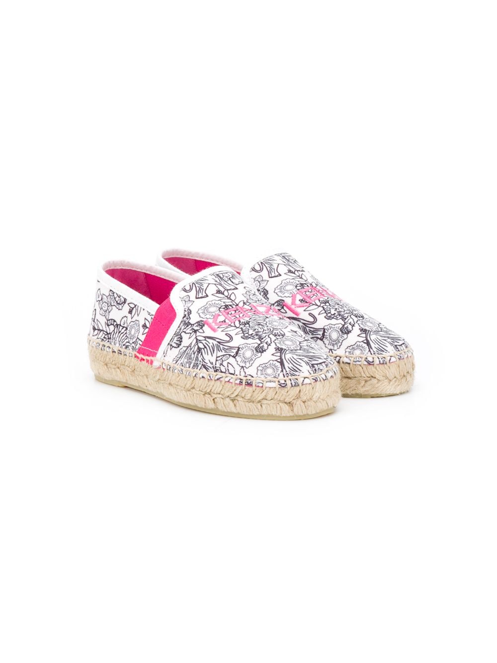 Kenzo Kids' Floral-print Embroidered Espadrilles In White