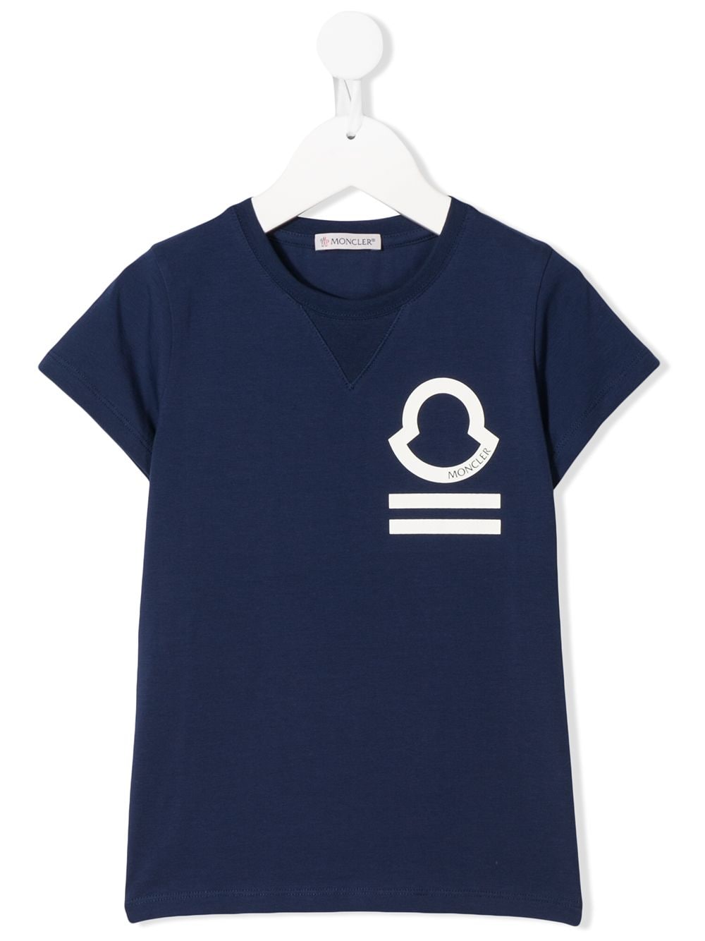 Moncler Kids' Crew Neck Logo Detailed T-shirt In Blue