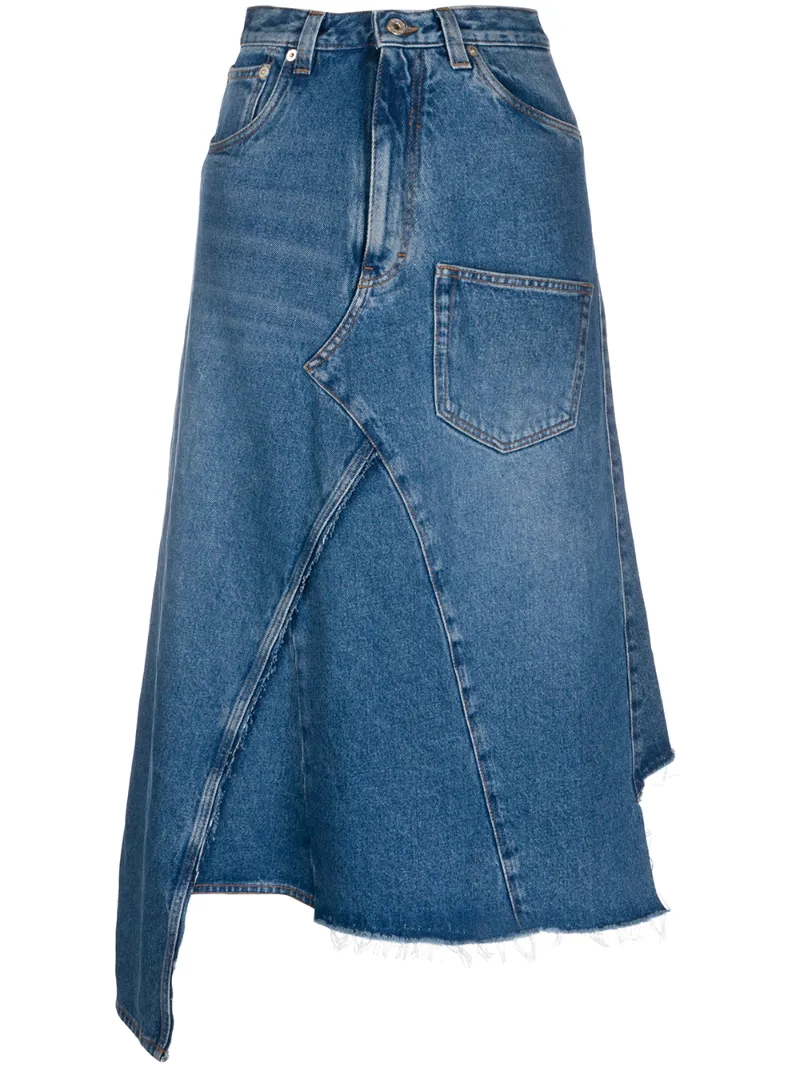 LOEWE DECONSTRUCTED DENIM MIDI SKIRT