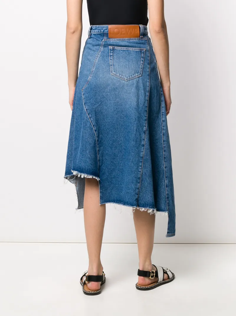 LOEWE DECONSTRUCTED DENIM MIDI SKIRT