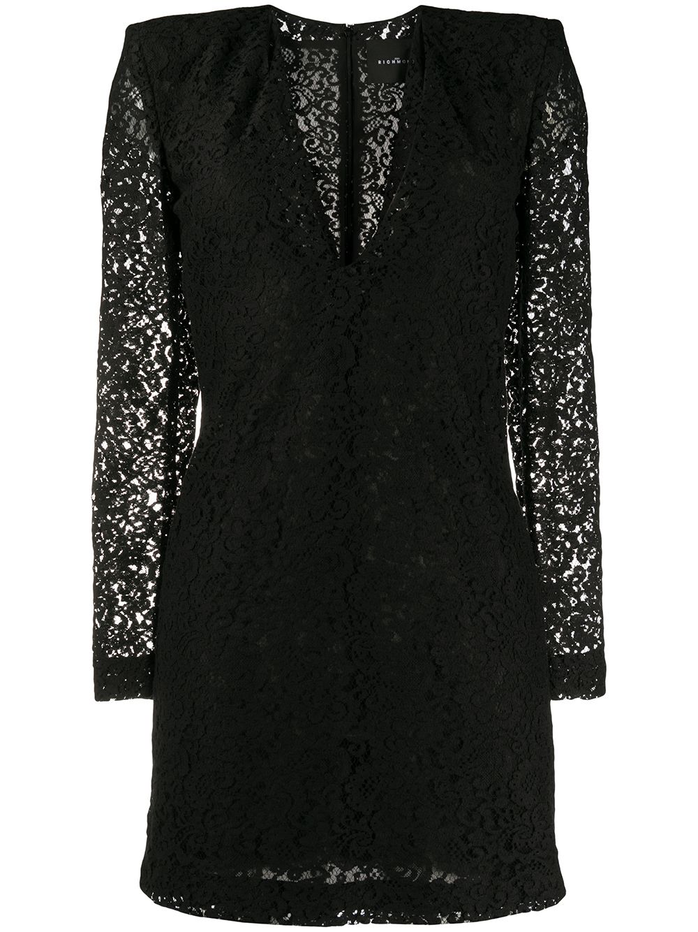 John Richmond Structured-shoulder Lace Mini Dress In Black