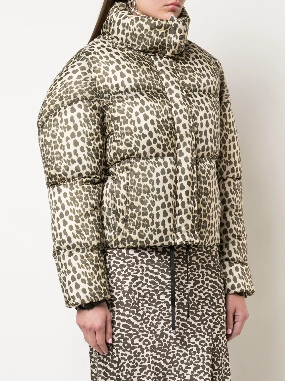 apparis paula leopard print puffer coat