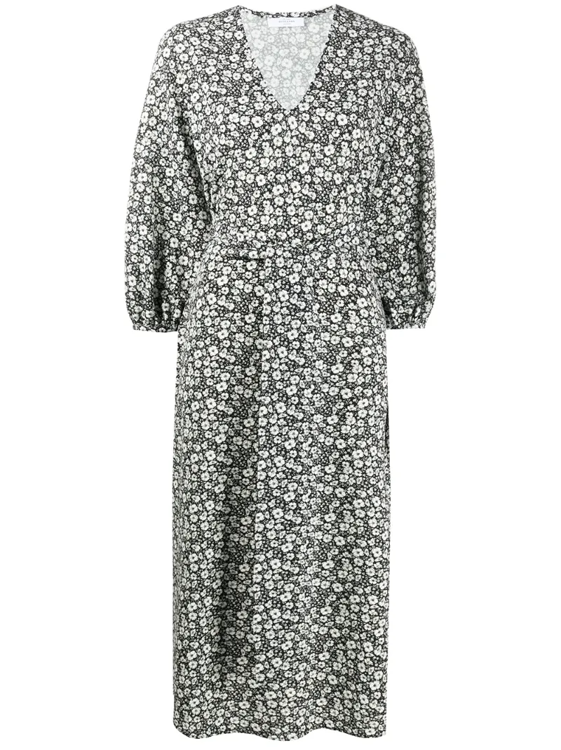 Click to view more detailed imagery on our partner's website Roseanna V-neck Tie Waist Floral Print Dress In Black