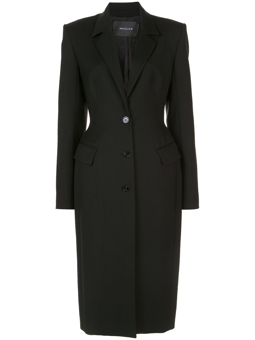 Mugler Fitted Single Breasted Coat In Black