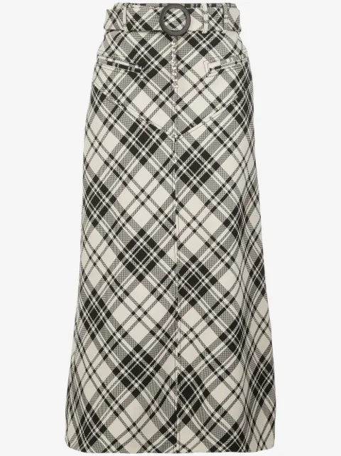 Ellery check belted A-line skirt