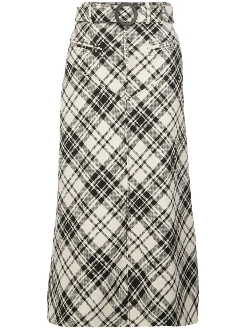 ELLERY CHECK BELTED A-LINE SKIRT