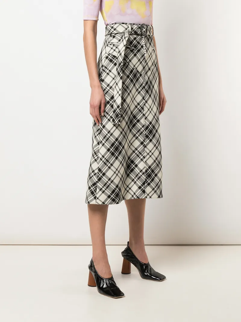 ELLERY CHECK BELTED A-LINE SKIRT