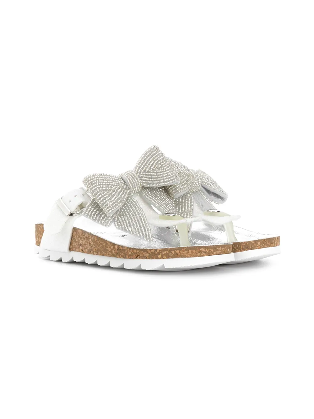 Monnalisa Kids' Bow Detail Open Toe Glitter Sandals In White