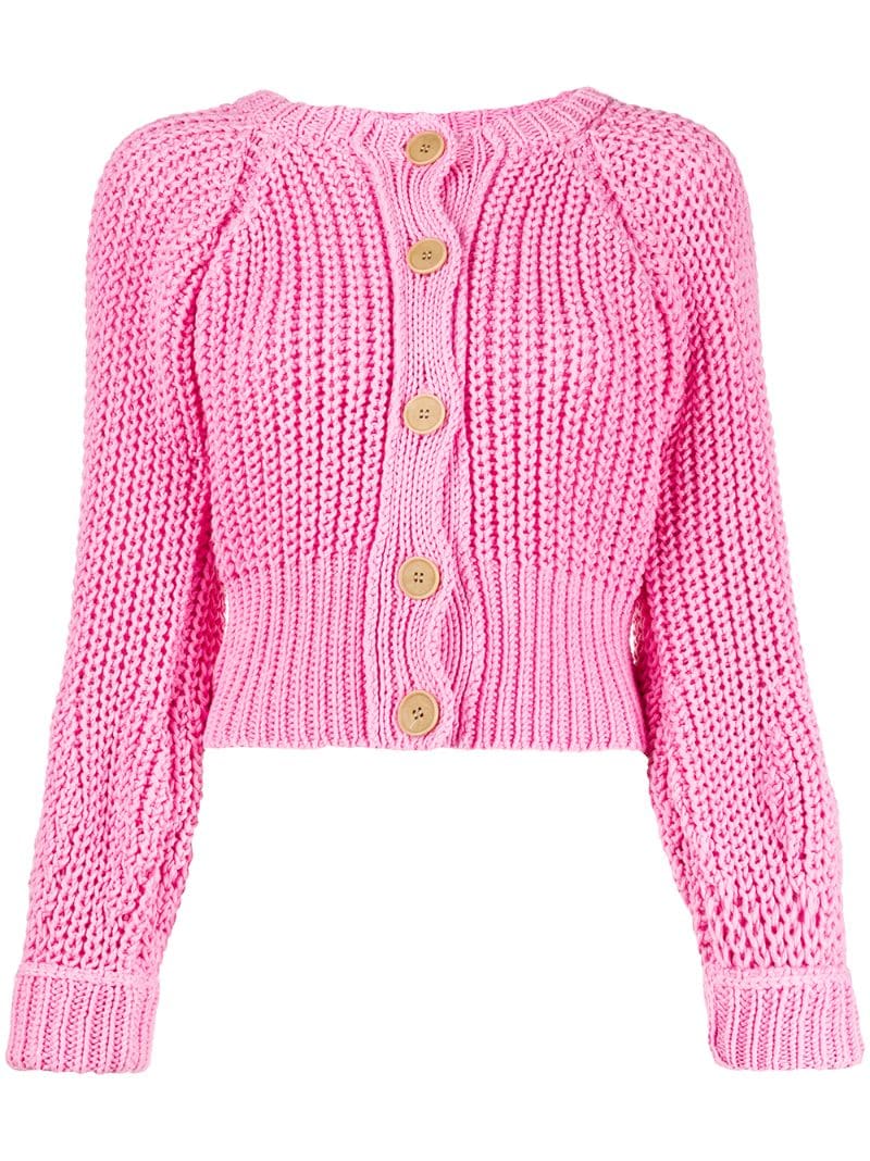 Maison Flaneur Cropped Cable-knit Cardigan In Pink