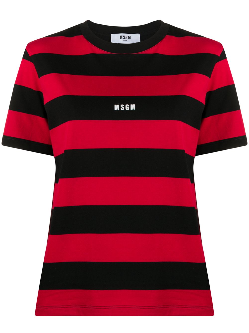 Shop Msgm Striped Logo-print Boxy T-shirt In Red