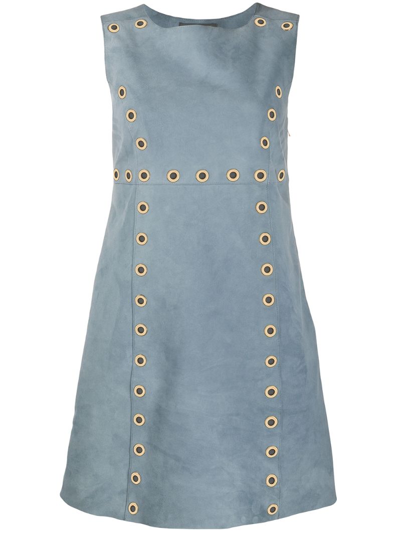 Alberta Ferretti Eyelet Embellished Suede Dress In Blue