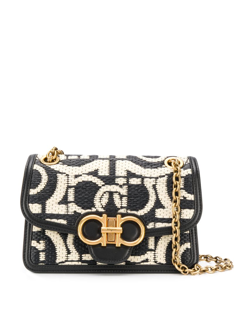 Ferragamo Woven Raffia Crossbody Bag In Black