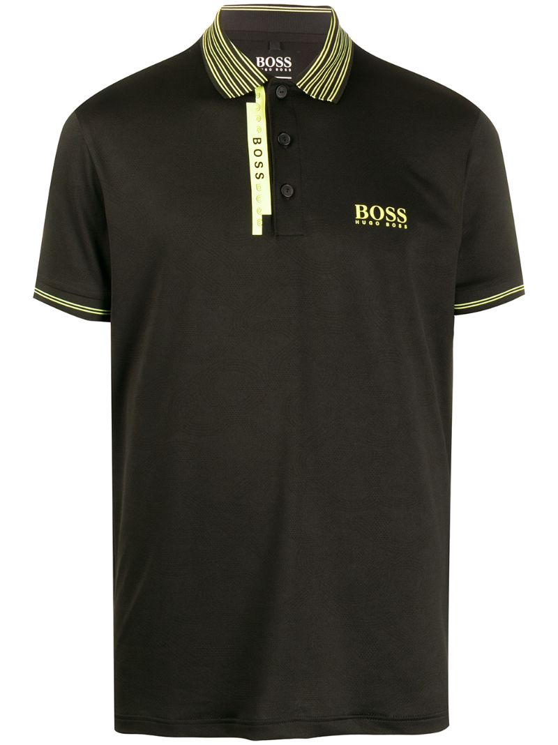 Hugo Boss Striped Trim Slim-fit Polo Shirt In Black