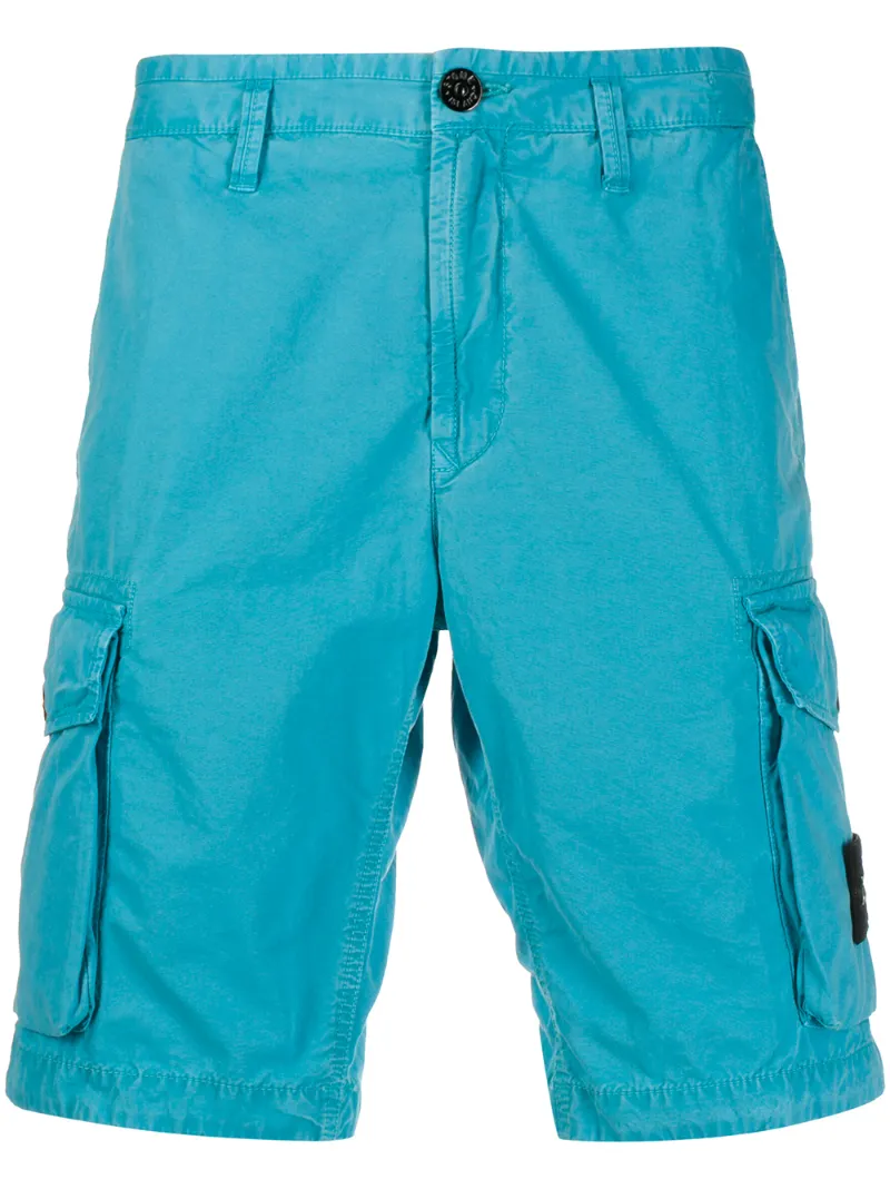 Stone Island Logo Patch Bermuda Shorts In Blue