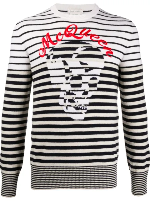 Alexander McQueen Gestreifter Pullover mit Totenkopf