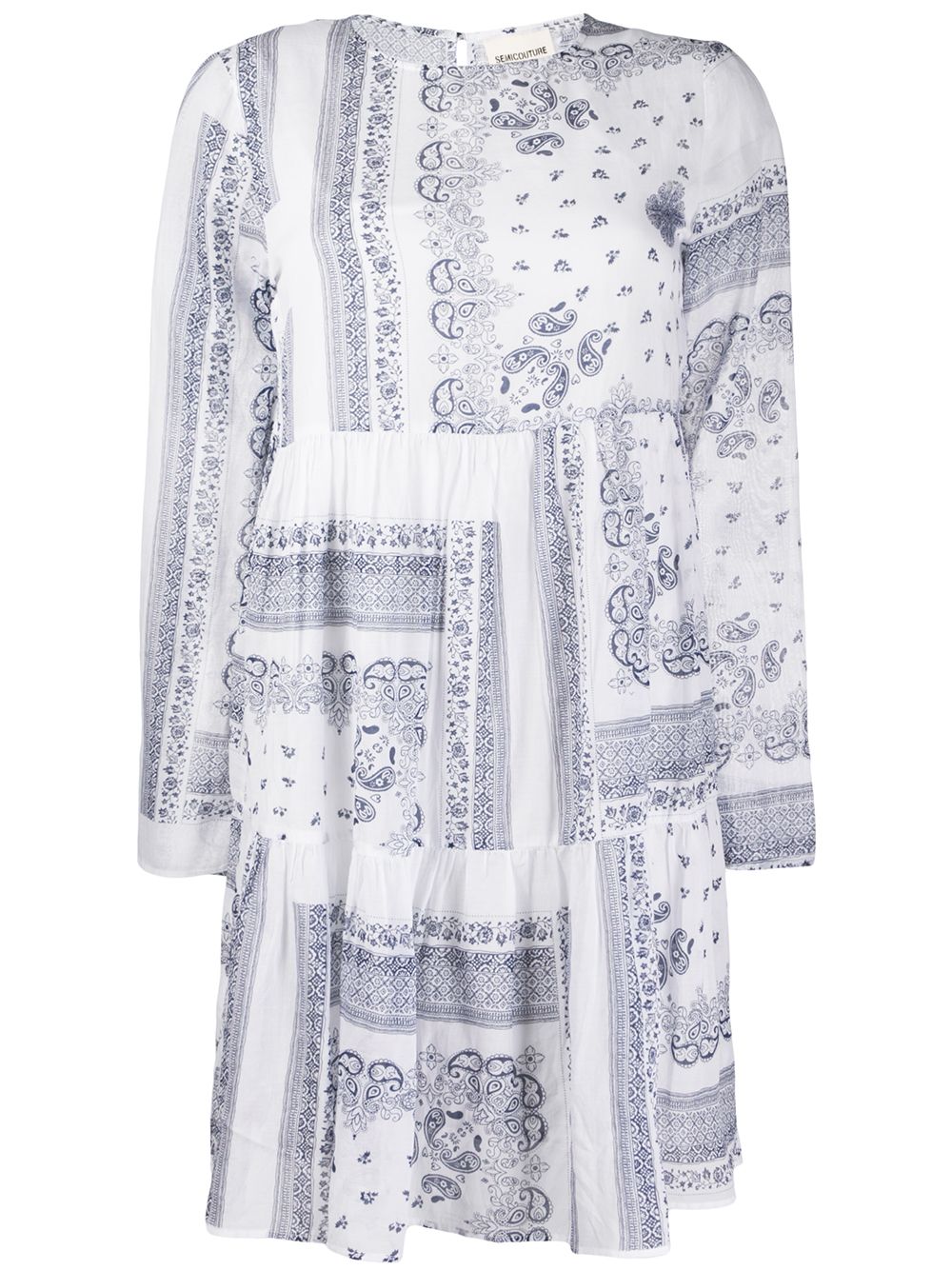 Semicouture Paisley Print Tiered Dress In White