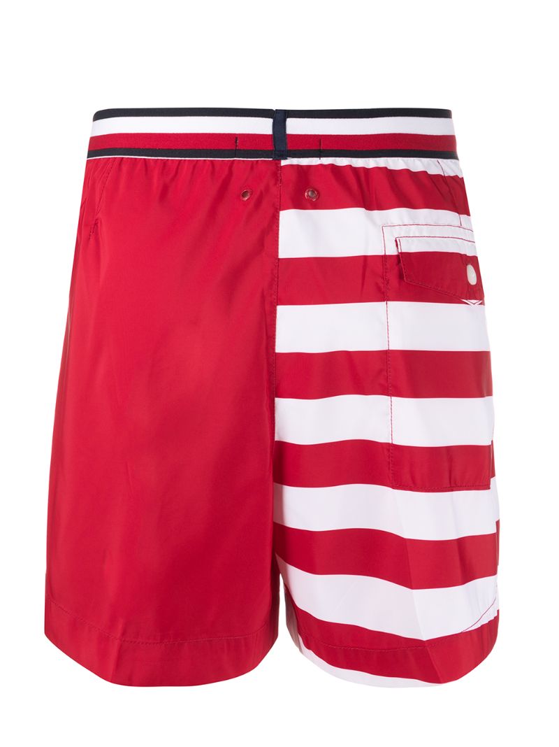 Shop Tommy Hilfiger Striped Panel Swim Shorts In Red