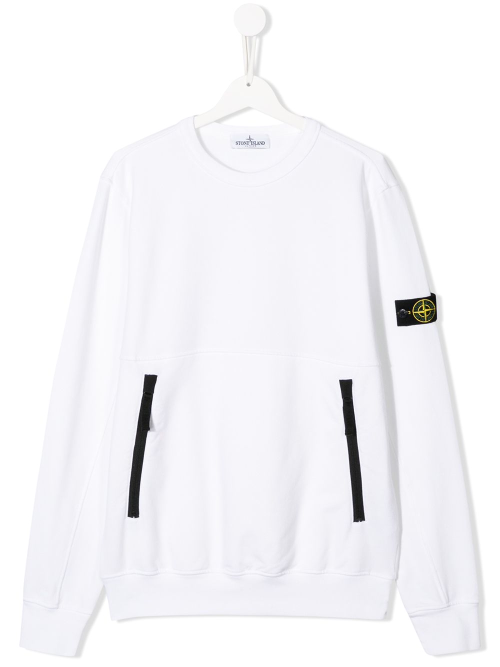 Stone Island Junior Teen Front-zip Pocket Sweatshirt In White