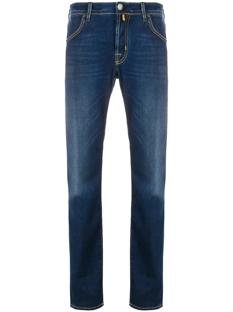 Jacob Cohen Stonewashed Handkerchief Detail Jeans In Blue